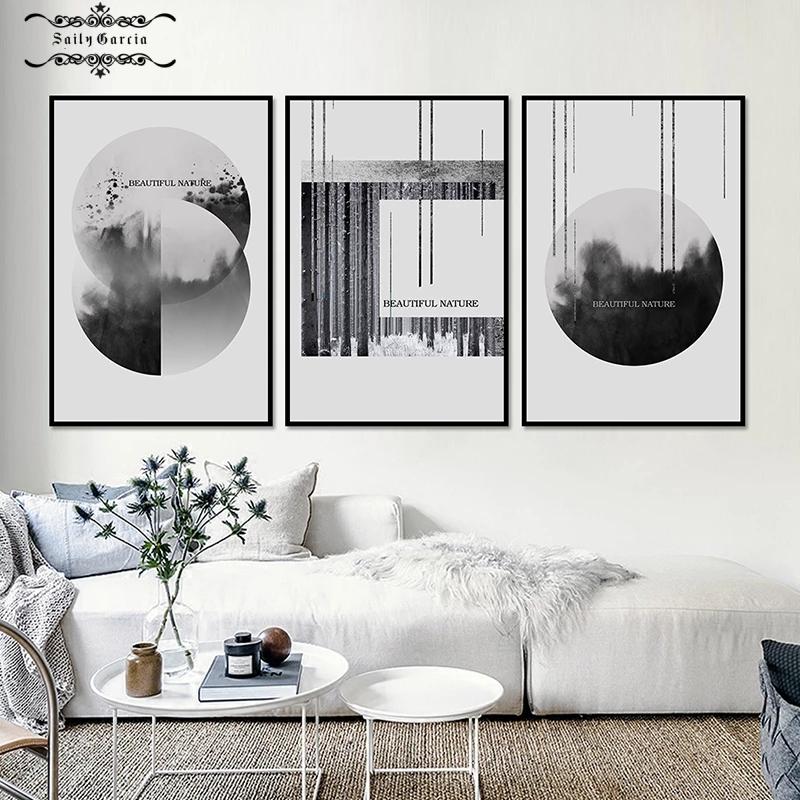 Arte da parete moderna astratta paesaggio forestale bianco nero pittura su tela poster geometrico stampa immagine per soggiorno decorazione casa