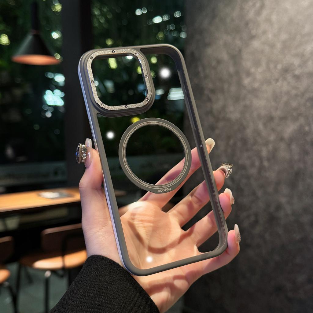 Luxury Clear Armor Bumper Case for iPhone 16 Plus 15 14 13 Pro Max 11 Metal Lens Ring For Magsafe Wireless Charge Magnetic Cover