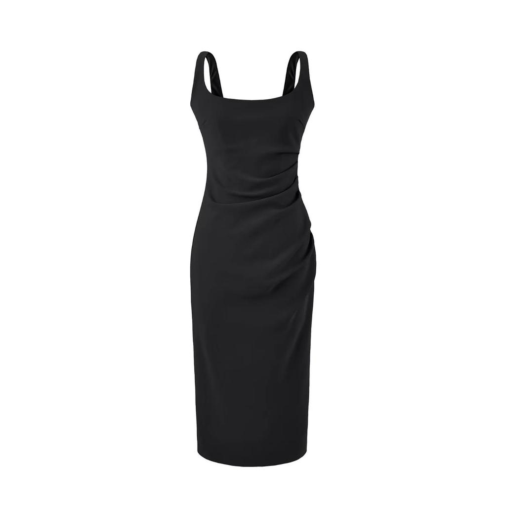 2026 Pure Desire Bodycon: Sexy Square Neck Ruched Waist Open Back Tank Dress