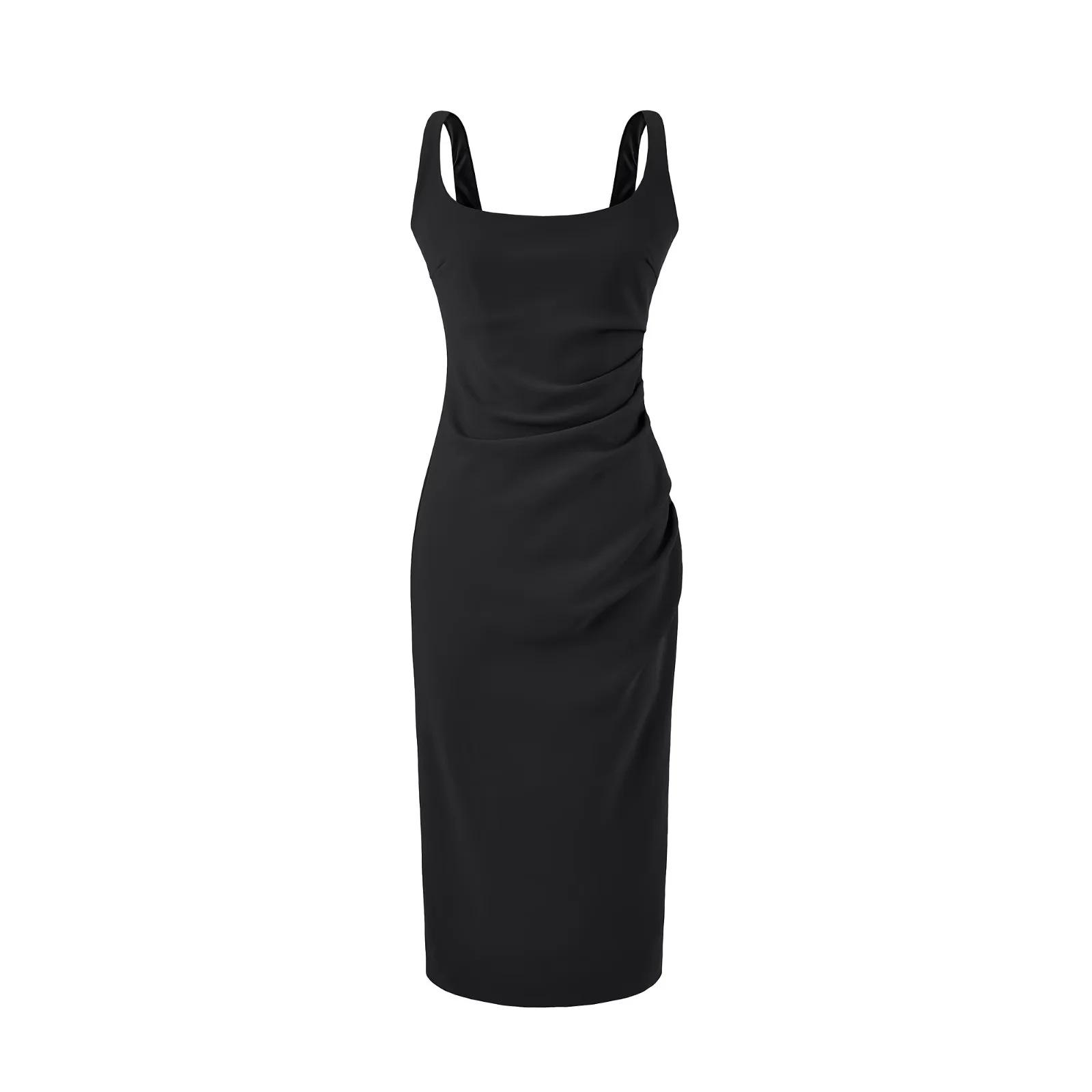 2026 Pure Desire Bodycon: Sexy Square Neck Ruched Waist Open Back Tank Dress Small чёрный