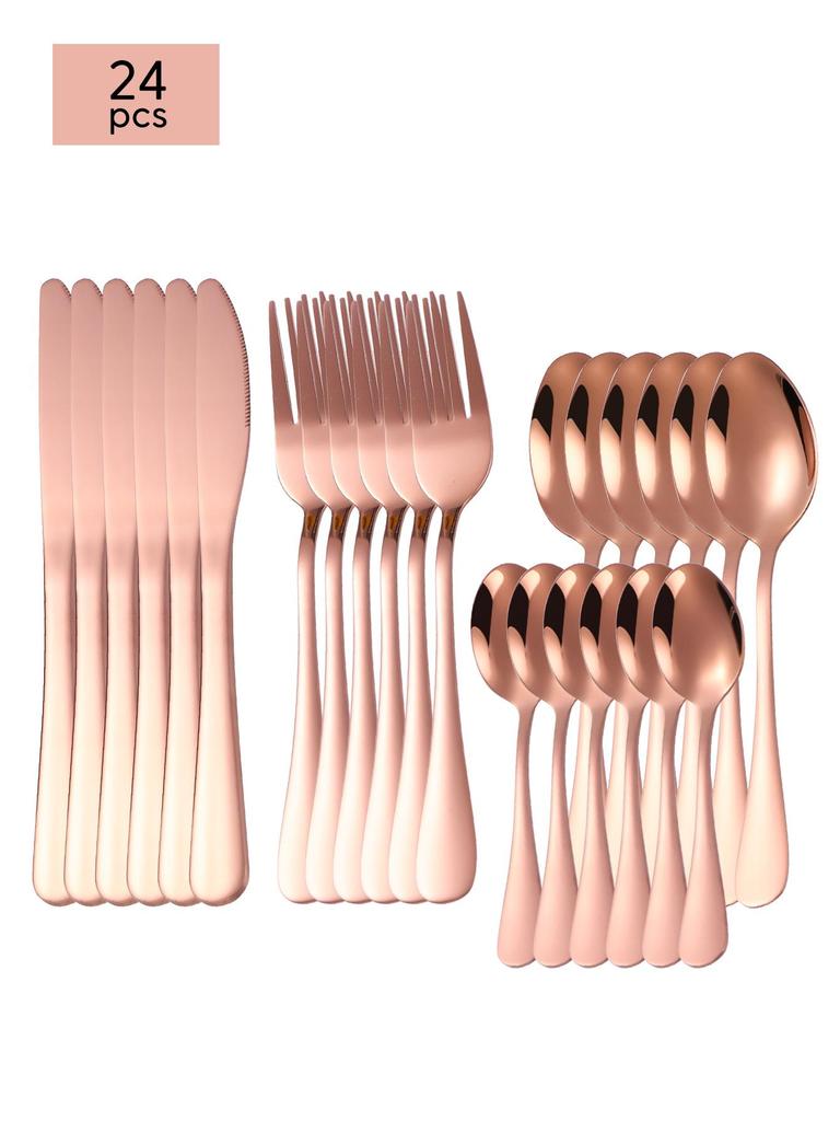 1010 Stainless Steel Western Cutlery Set: Thickened Knife, Fork, Spoon for Hotel & Home, Available In 4 or 24 Pieces