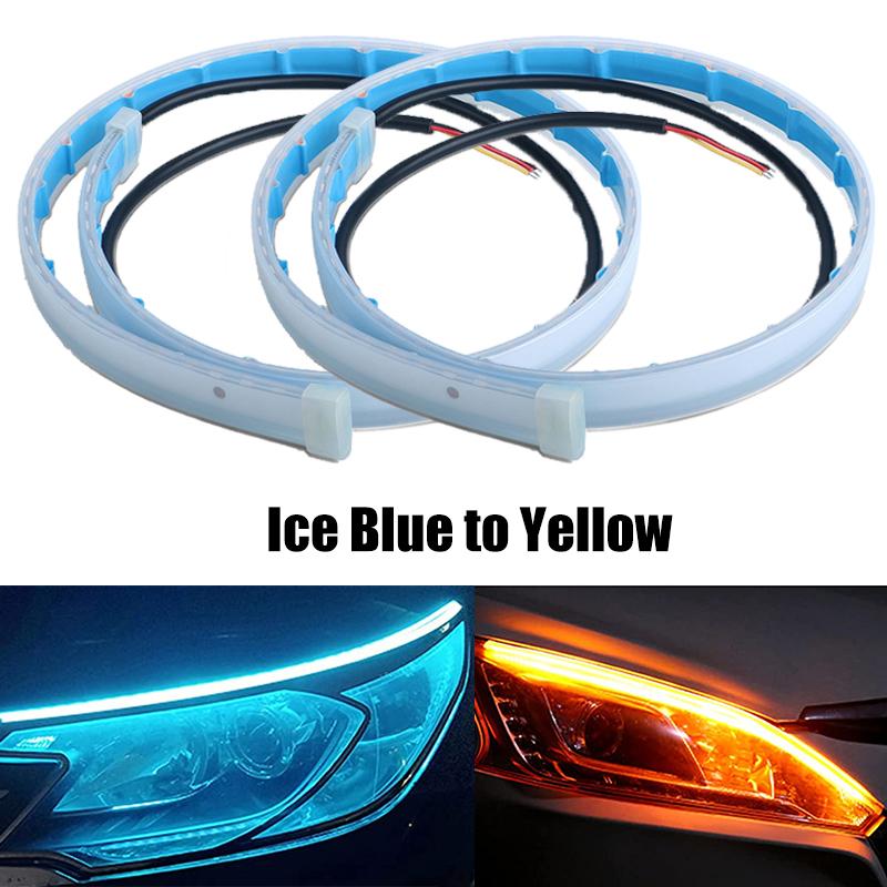 2Pcs DRL LED Strip Turn Signal Light Sequential Yellow Bright Flexible Daytime Running Light 12V Car Headlight Auto Accessories