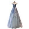 Blue Dress 1011 Summer New Feifei Sleeves Celebrity Party Long Dress Bar Mitzvah Art Examination Banquet Evening Dress Dress