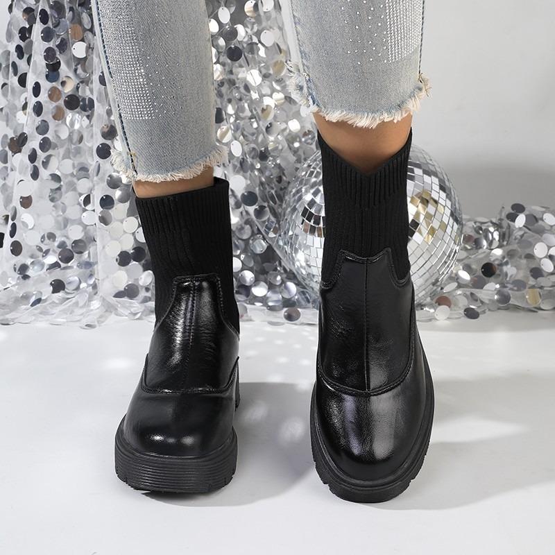 Splicing Wool Boots Short Mending Socks Boots Thick-soled Thick High-heeled Boots New Martin Boots 3-3 Boots