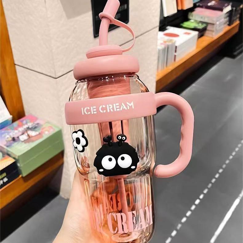 Lucky Belly Jumbo Water Bottle with Tea Infuser, Straw, High-Value Handle, and Convenient Ice Holder