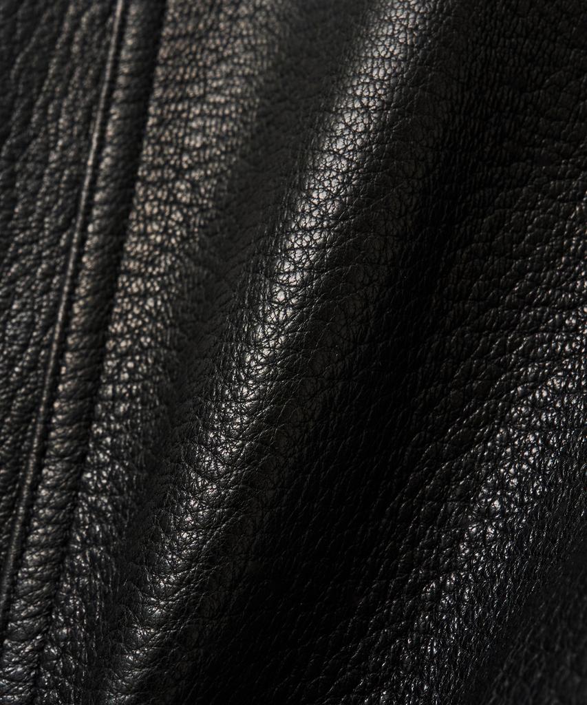 Noirer Goat Skin High-Neck Zip-Up Jacket (Black)