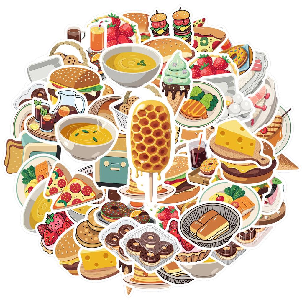 35pcs-50pcs Cartoon Dessert Stickers Vibrant Food Stationery Stickers Graffiti Decals For Laptop Motorcycle Luggage Phone