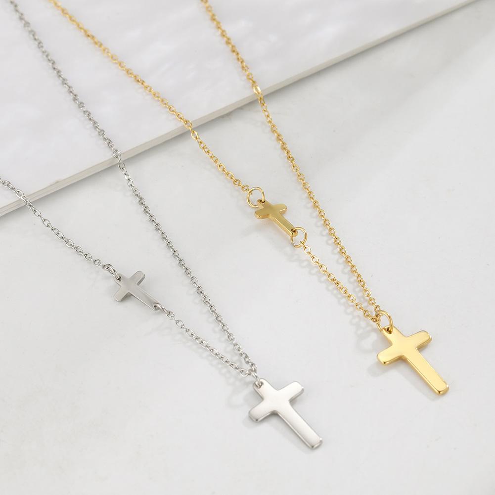 Cazador Jesus Religious Jewelry Double Cross Choker Necklaces Stainless Steel Gold Color Chain Necklaces for Women Girls 2026