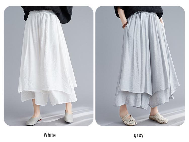 2025 Summer Women's Artistic Cotton Linen Wide-Leg Silk Cropped Pants