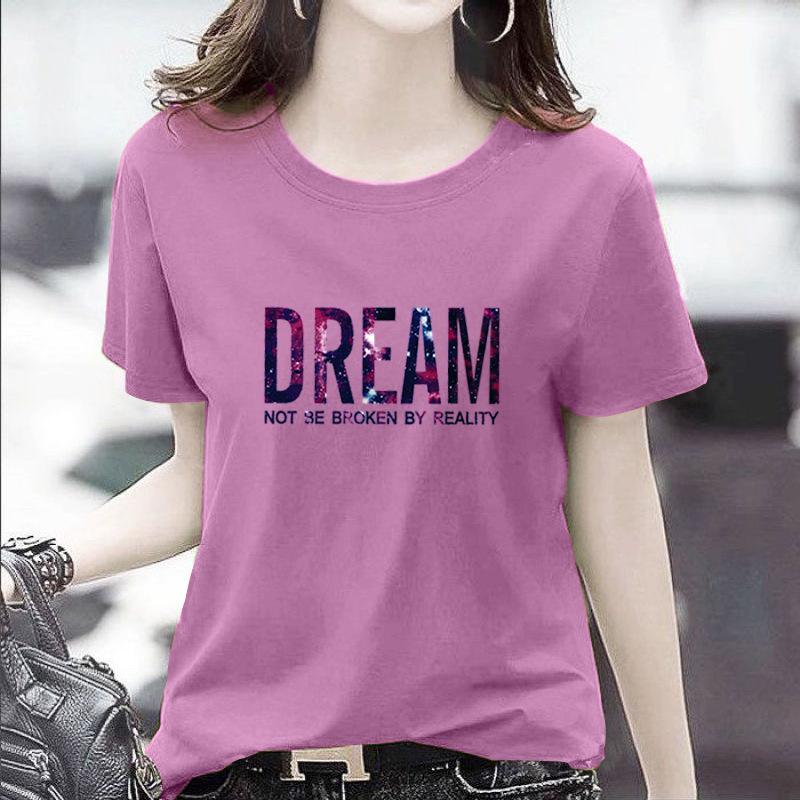 GMXIA Women's Fashion Casual Summer Spring Solid Color Print Short Sleeve O-Neck T-shirts and Loose Tops