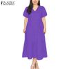 ZANZEA Women Summer V-Neck Solid Color Loose Short Sleeve Dress