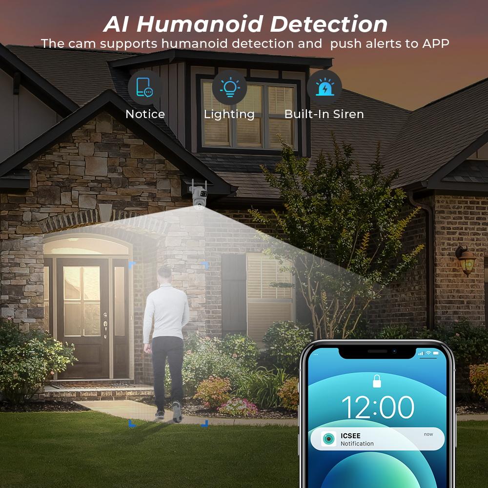 LS VISION Telecamera Wifi Wireless 4K 8MP a Doppia Lente Rilevamento Umano AI Tracciamento Automatico Telecamera di Sicurezza Esterna Visione Notturna a Colori Videocamera 4MP