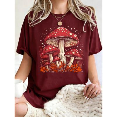 Roter Pilz Persönlichkeit Grafikdesign T-Shirt Hip Hop T-Shirts Y2K Baumwolle Sportbekleidung Sommer Damenkleidung