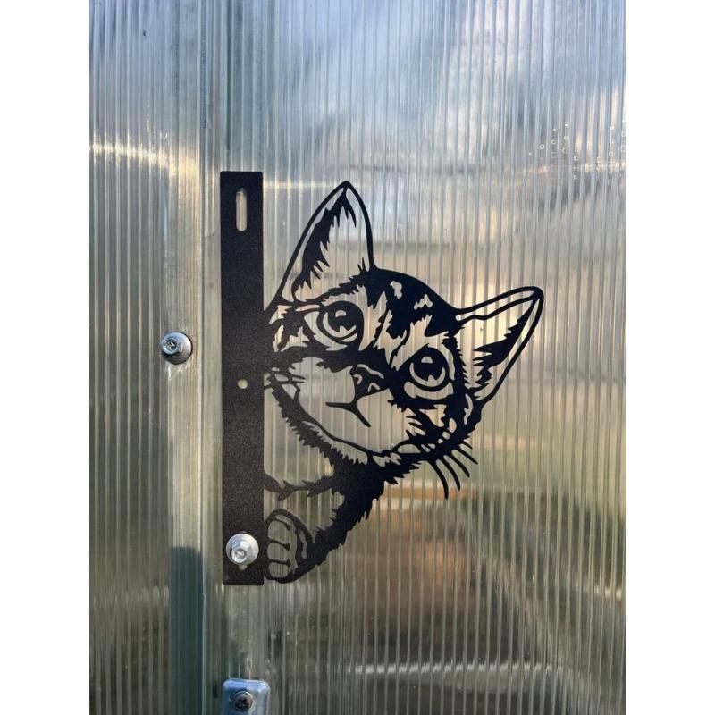 Metal Garden Cat Sculpture Playful Decor Fence Ornament