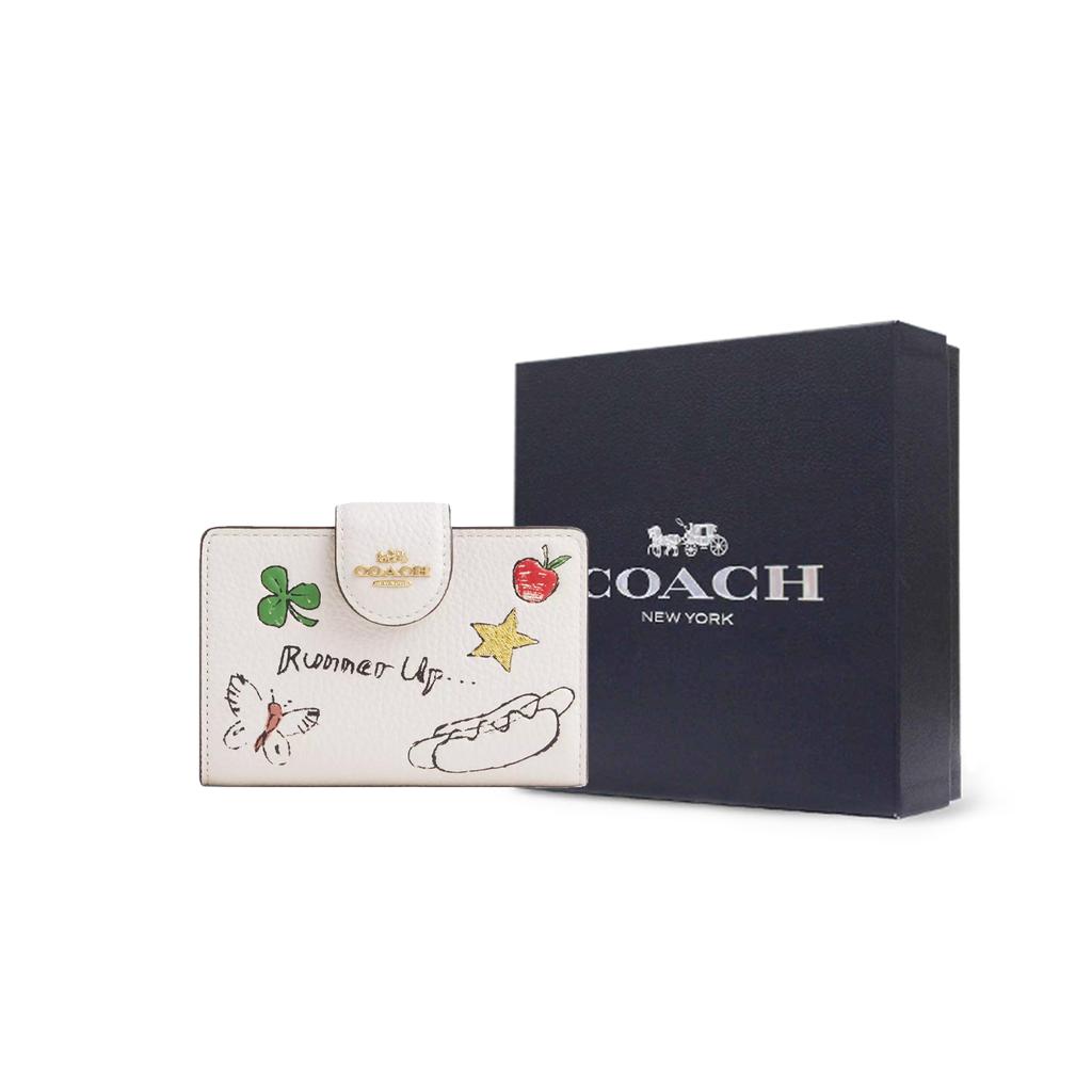 New COACH Refined Pebble Pattern Leather Wallet Medium Size Women's White CAO94-IMCAH