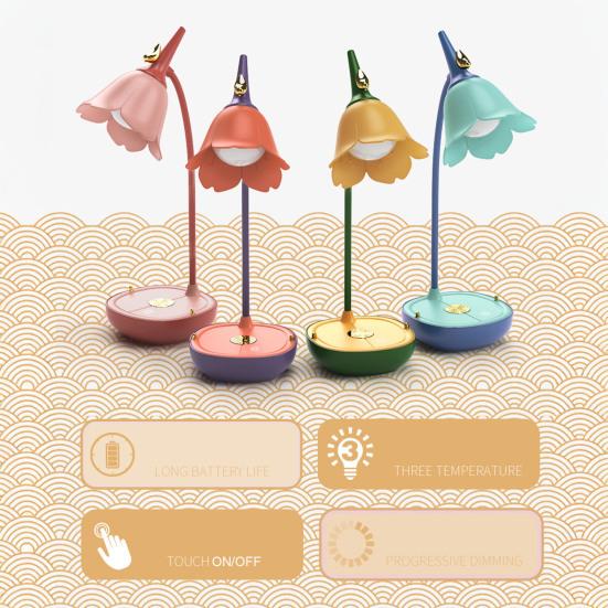 Flower Shape Lampshade Desk Lamp with 3-Level Color Temperature Touch Switch LED Soft Light Eye Protection 360 Degree Adjustable USB Powered Reading