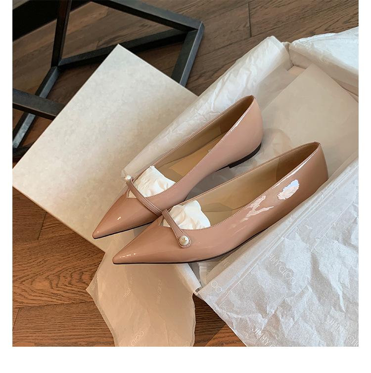 Sheepskin version fairy wind pearl leather pointed head shallow mouth single shoes women's flat French Mary Jane shoes women's commuter ladyshoes