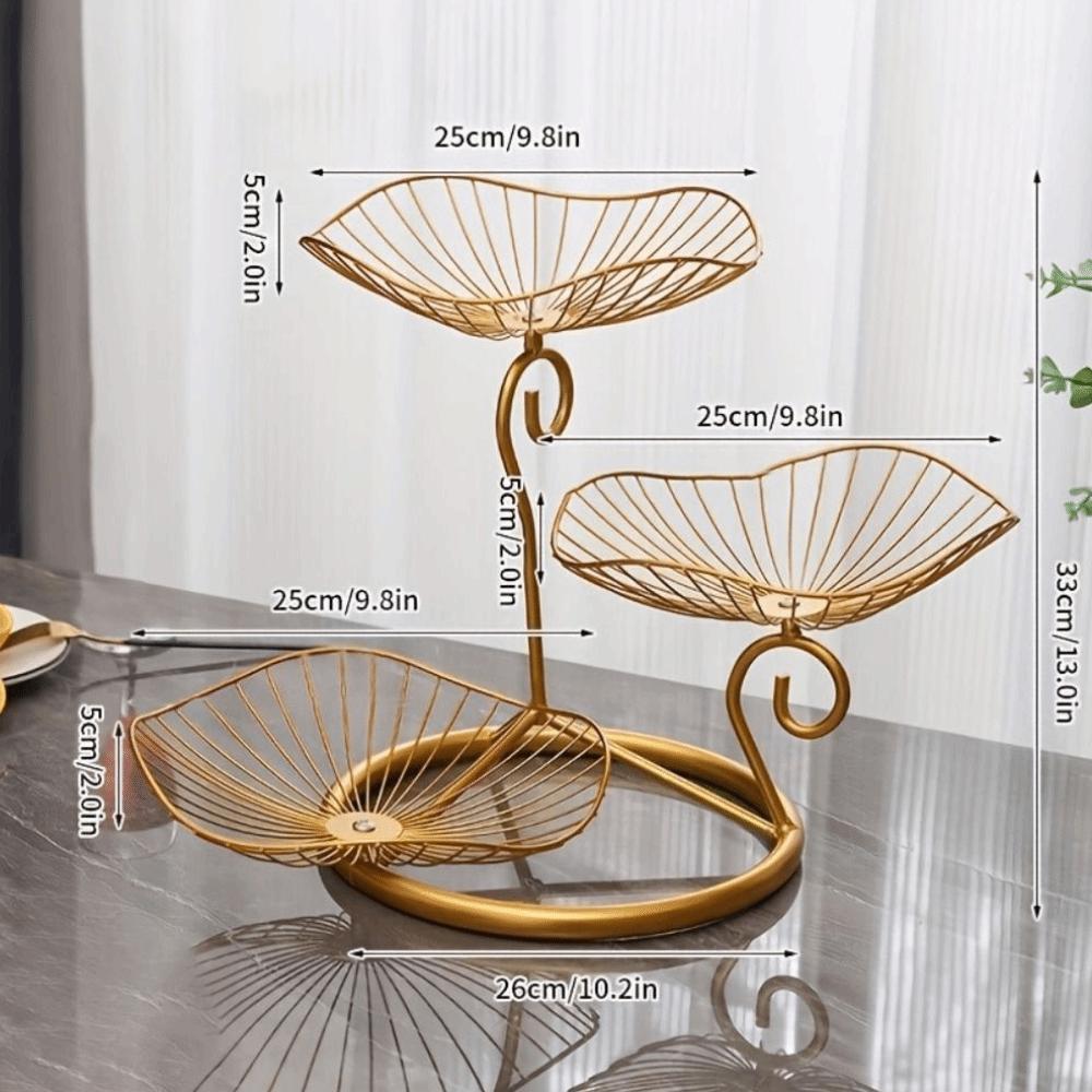 Lotus Leaf Shape Multi-Layer Serving Tray Metal Wire Fruit Basket 3-Tier Fruit Basket Dining Table