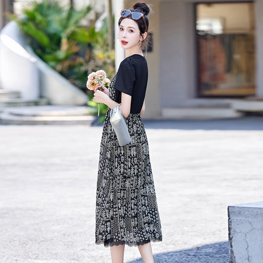 Fake two-piece dress women's summer new small fashion temperament waist and thin skirt