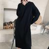 Hooded Solid Color Pit Strip Straight V-neck Sweater Skirt Autumn and Winter Casual Style Knitted Dress Women