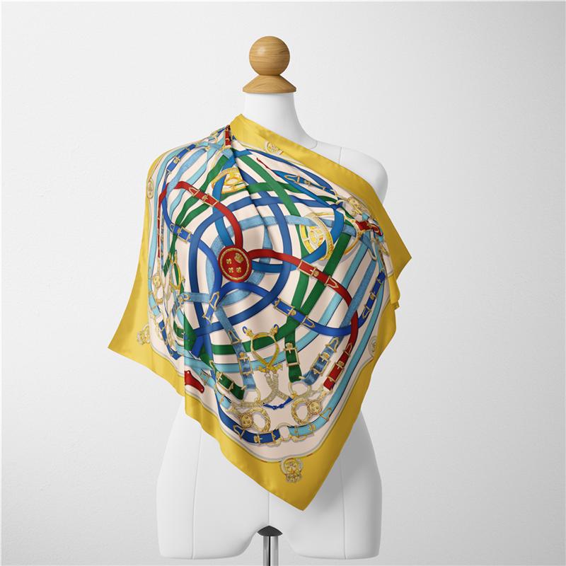Twill Silk Scarf Woman Melt Chain Print Square Scarves Wraps Bandana Small Hijab Foulards Lady Tie Headband Neckerchief 53CM