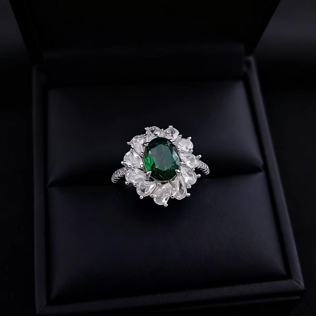 Fashion Coconut Round Papalacha Pink Diamond Ring Women'S Light Pink Treasure Flower Women'S Ring High Carbon Full Diamond Ring