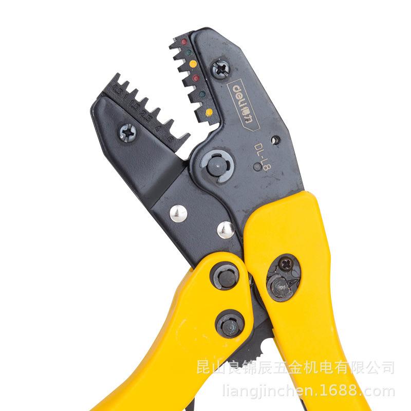 Deli Tools European-Style Ratcheting Terminal Crimping Pliers for Electricians, Model DL-L8