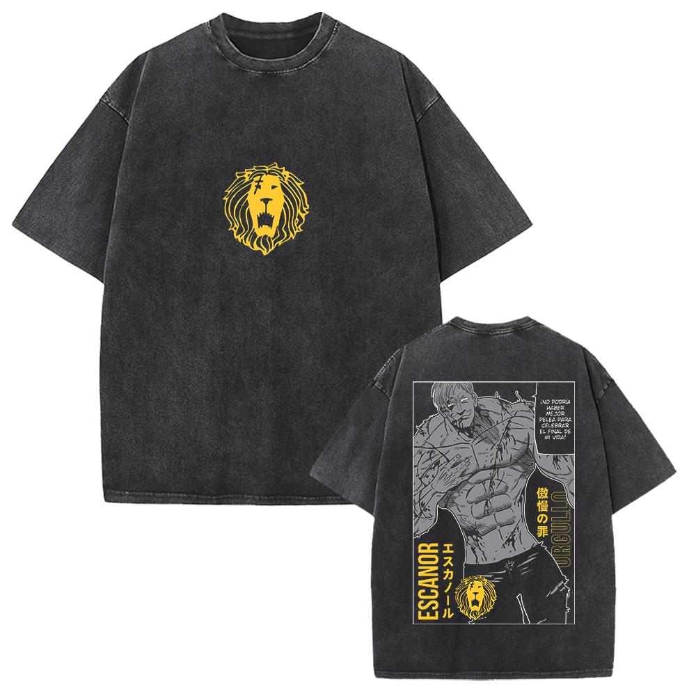 Escanor I Sette Peccati Capitali T-shirt Grafica Manga Vintage Lavato Oversize T-shirt Uomo Donna Abbigliamento