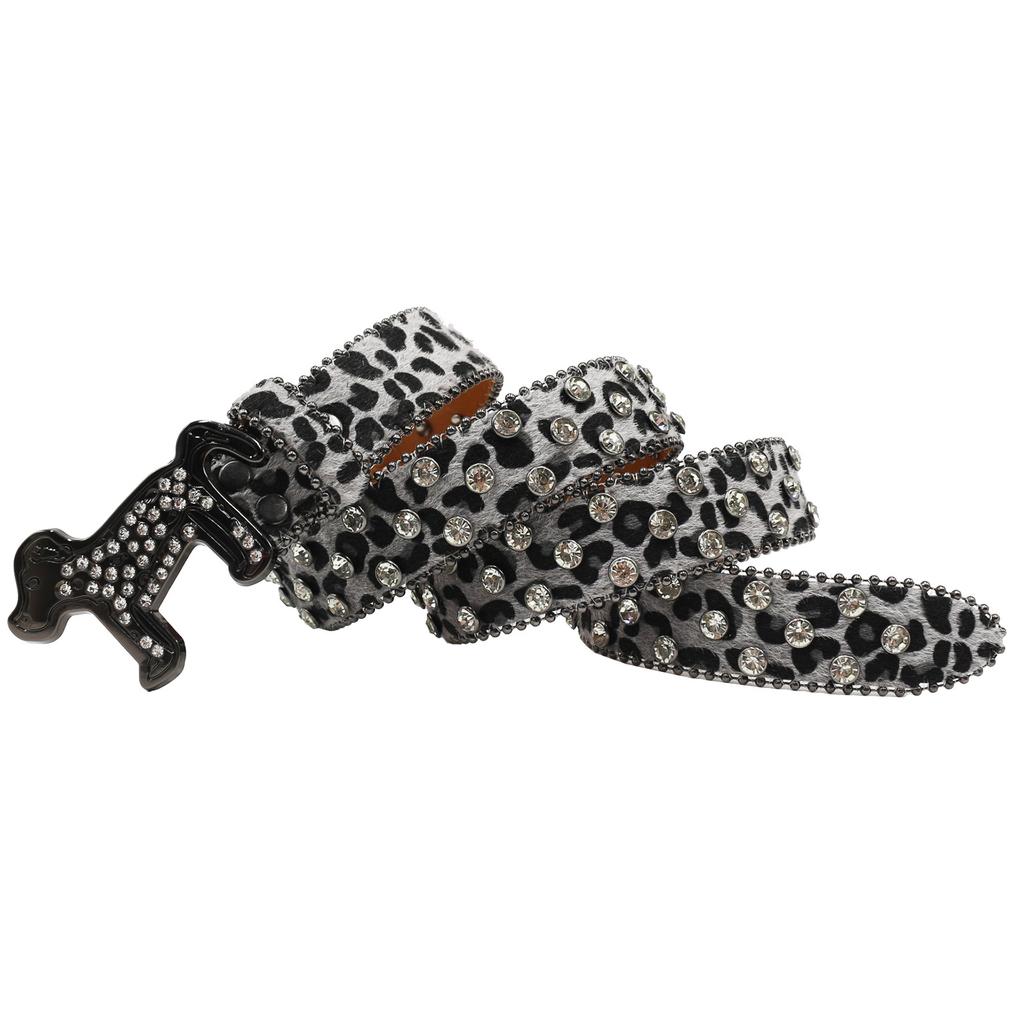 Dog Buckle Belt Leopard Print Western Rhinestone Belt Personalized Denim Rivet Jeans Trousers Belt