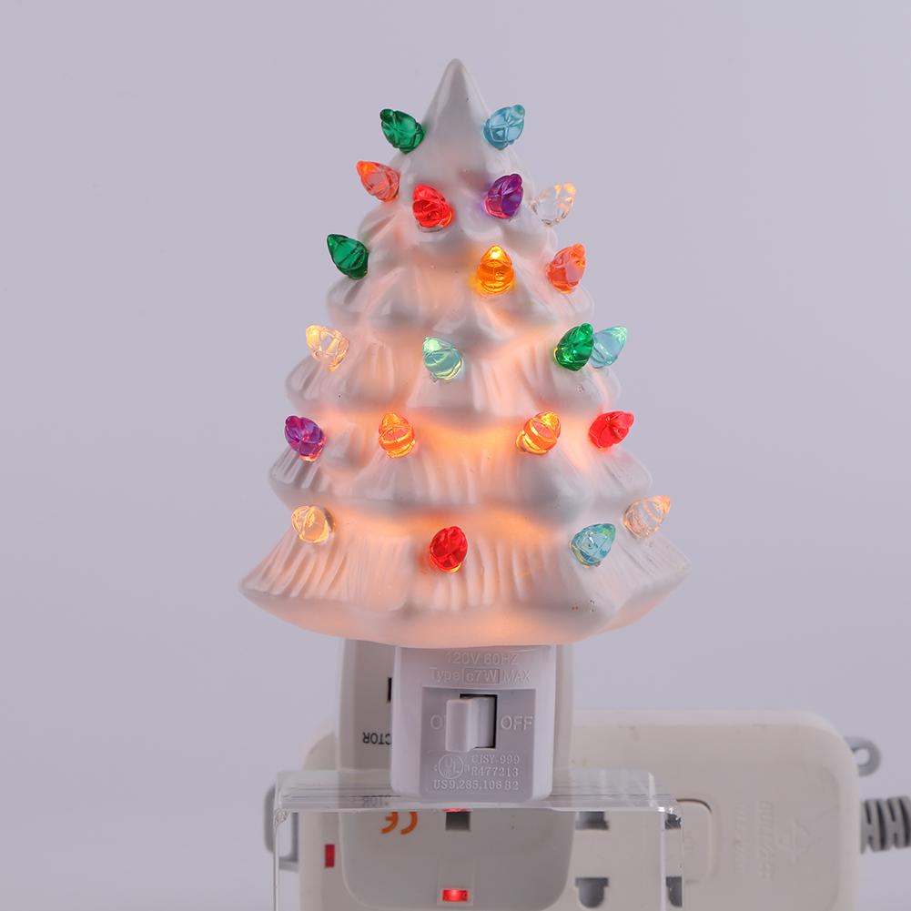 Christmas LED Night Light Ceramic Decorations Vintage Xmas Tree Wall Plug In Night Lamp Nightlight Christmas Gifts Warm Light