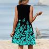 Women's Fashion Printed Summer Sleeveless V-neck Tank Top Pocket Casual Loose Dress