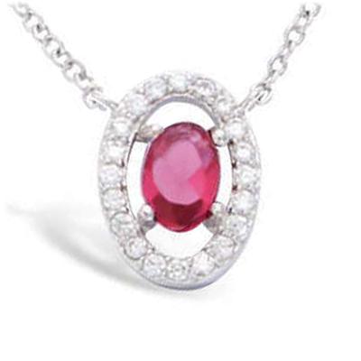 [L7245] - Colar Prata 'Sissi' rubi branco prateado (rhodiado) - 12x8 mm