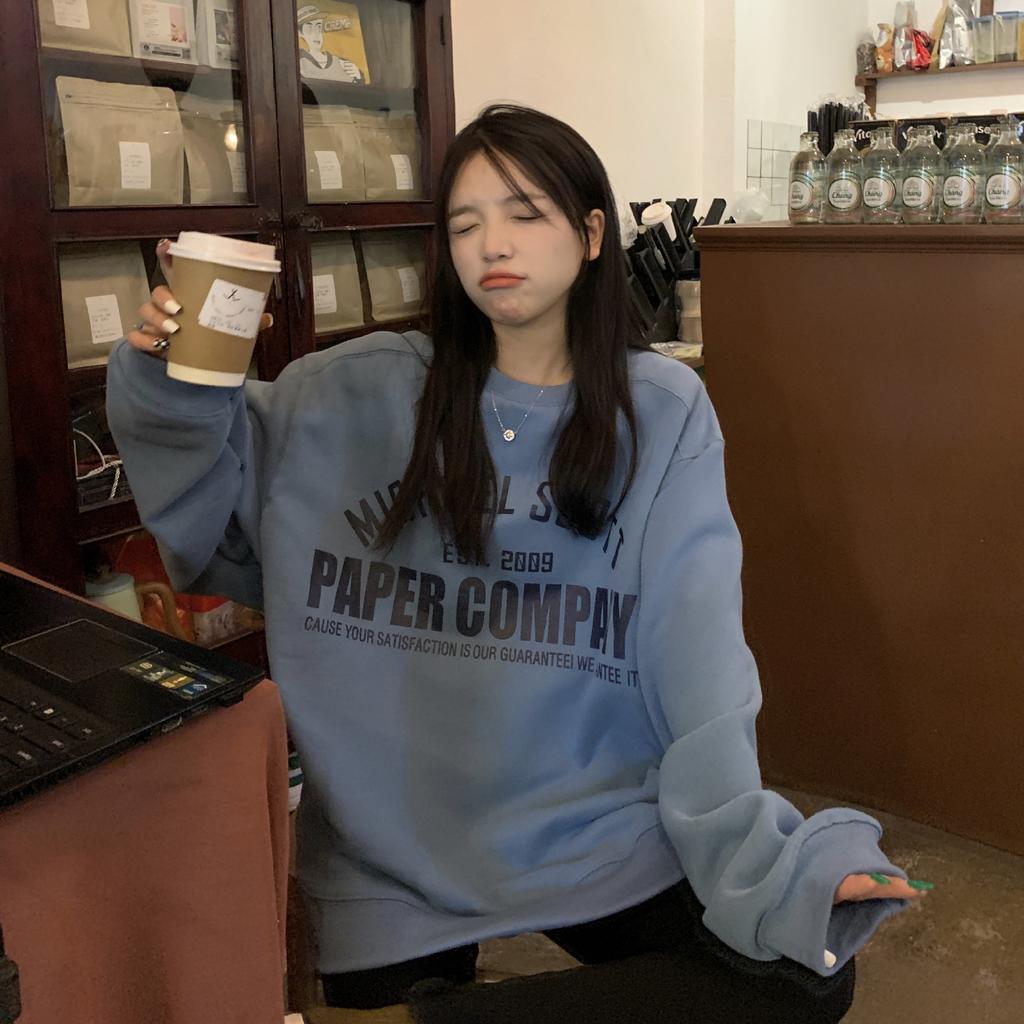 Women Long Sleeve O Neck Loose Pullovers Female Tops Solid Color Sweatshirts