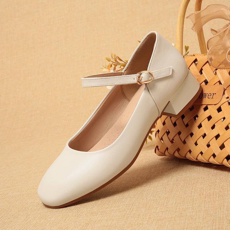 

3cm All Match Comfortable Breathable Shallow Mouth Flat Square Heels Shoes 2025 Fall Soft Leather Mary Janes for Mom Work Daily 35