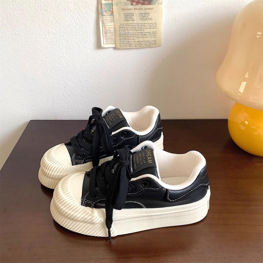 

Pink thick baseplate women s shoes big head niche bread shoes leather biscuits little white shoes 40 чёрный