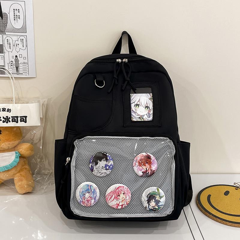 

Japanese Ba Chi Pain Bag Second Dimensional Girl Simple Backpack Large Capacity Solid Color Campus School Bag Female Student Backpack single bag чорний