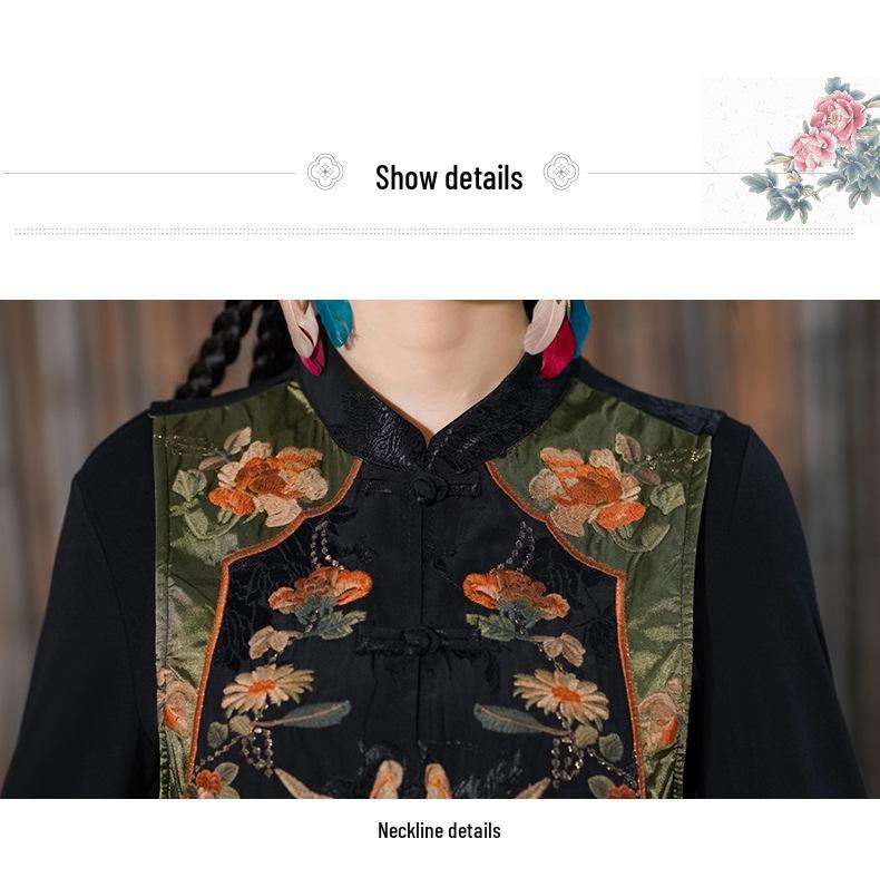 Dámská vyšívaná vesta etnického stylu se stojáčkem a žabkovým zapínáním