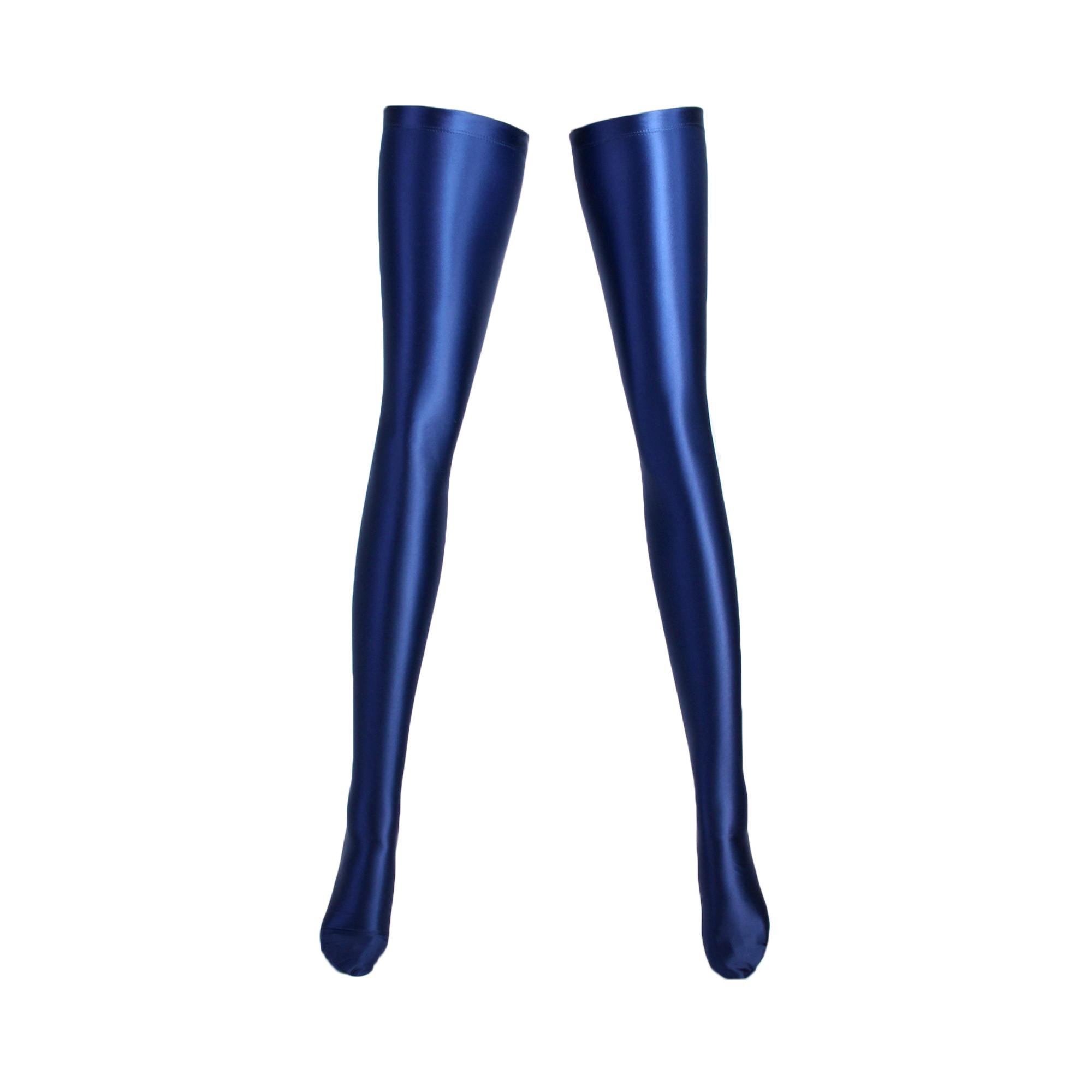Xclocknyoung Satiniert Glänzende Socken Einfarbig Hoher Ölgehalt Seide Elastische Socken Satiniertes Glänzendes Stoffsocken Knielange Strümpfe 3XL blue