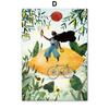 Sommerjente En liten lur Villblomst Jungelplanter Veggkunsttrykk Lerretsmaling Nordisk plakat Dekorbilder til stuen