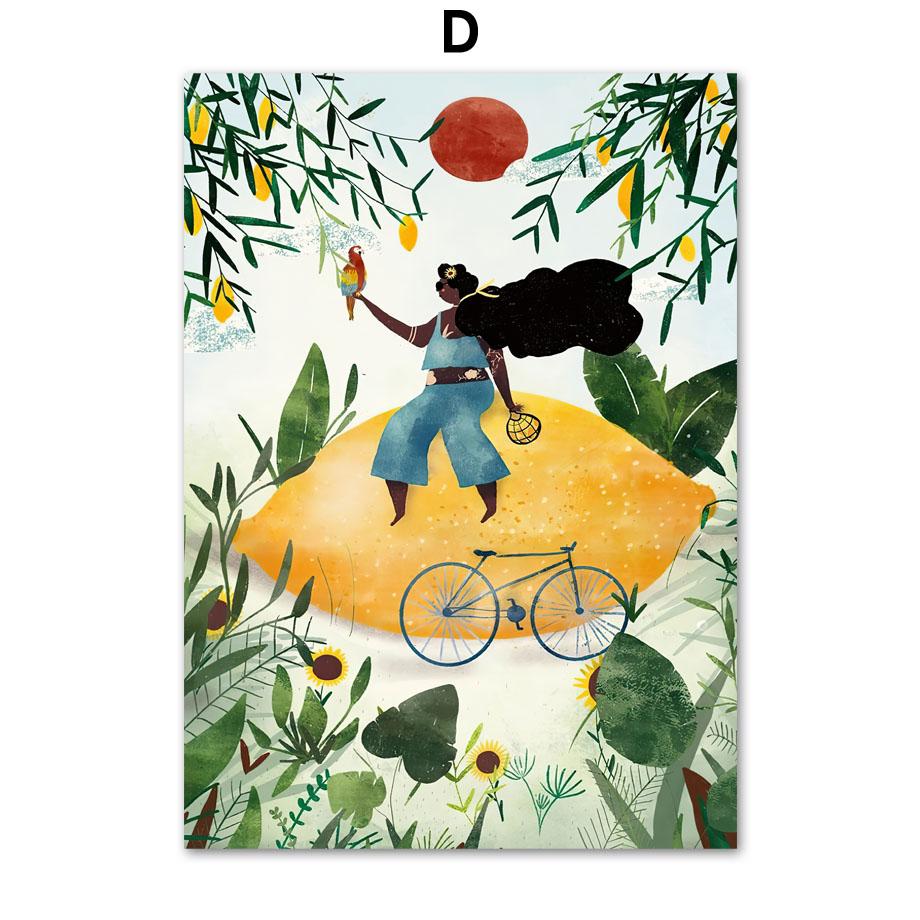 Sommerjente En liten lur Villblomst Jungelplanter Veggkunsttrykk Lerretsmaling Nordisk plakat Dekorbilder til stuen