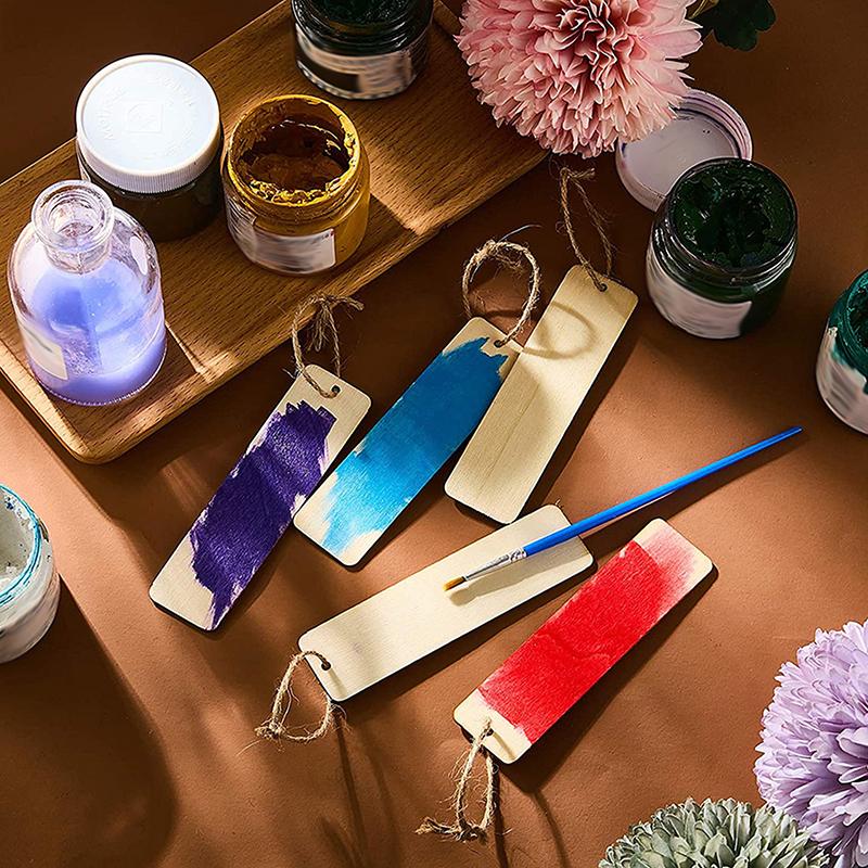 20Pcs Wooden Blank Bookmarks With Tassels Set Diy Wooden Craft Bookmarks Square Tag Wedding Birthday Party Decor