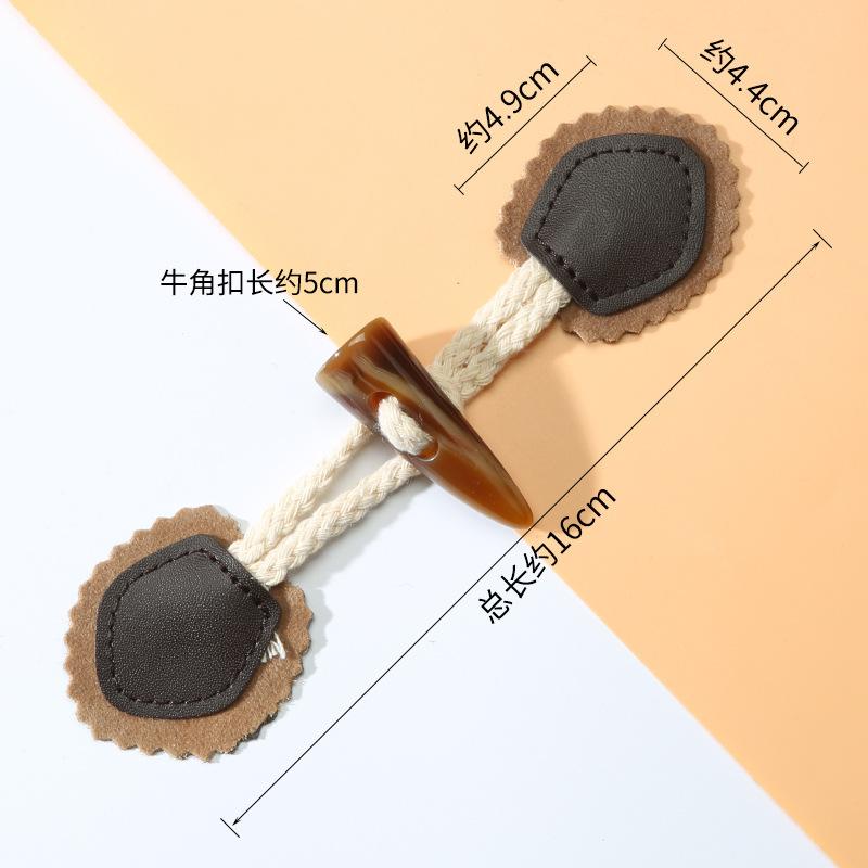 1 Pairs Horn Buttons Duffle Coat Jacket Fasteners Toggle with Leather Patch Buckle Buttons for Overcoat Decor Sewing Accessories
