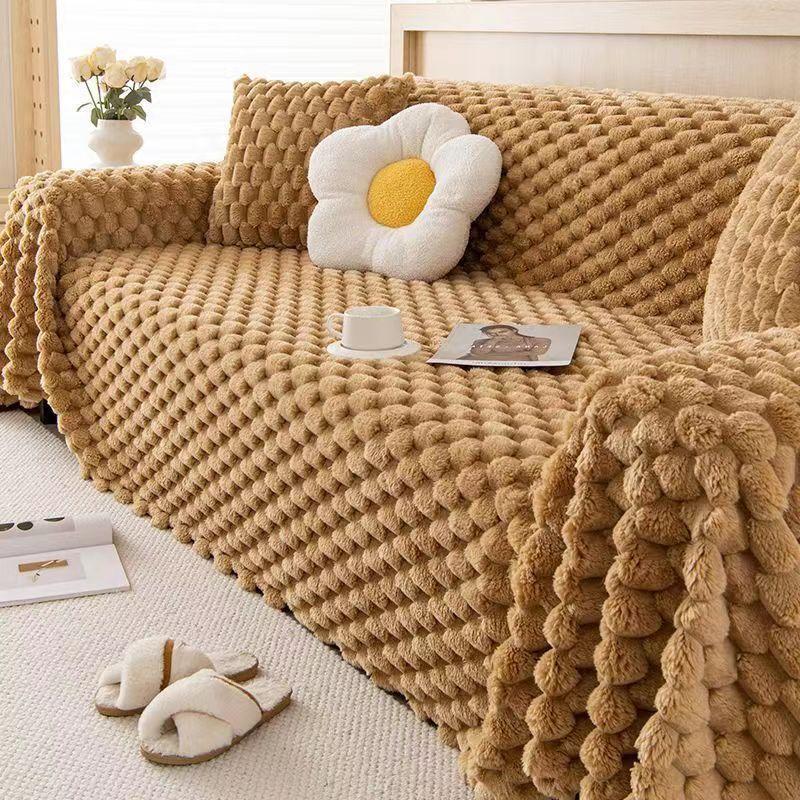 Winter Rabbit Plush One-piece Sofa Cover Cloth Thickened Warm Sofa Towel Winter High-end Non-slip All-inclusive Cover
