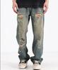American summer ripped jeans men's new loose straight men's wide-leg jeans