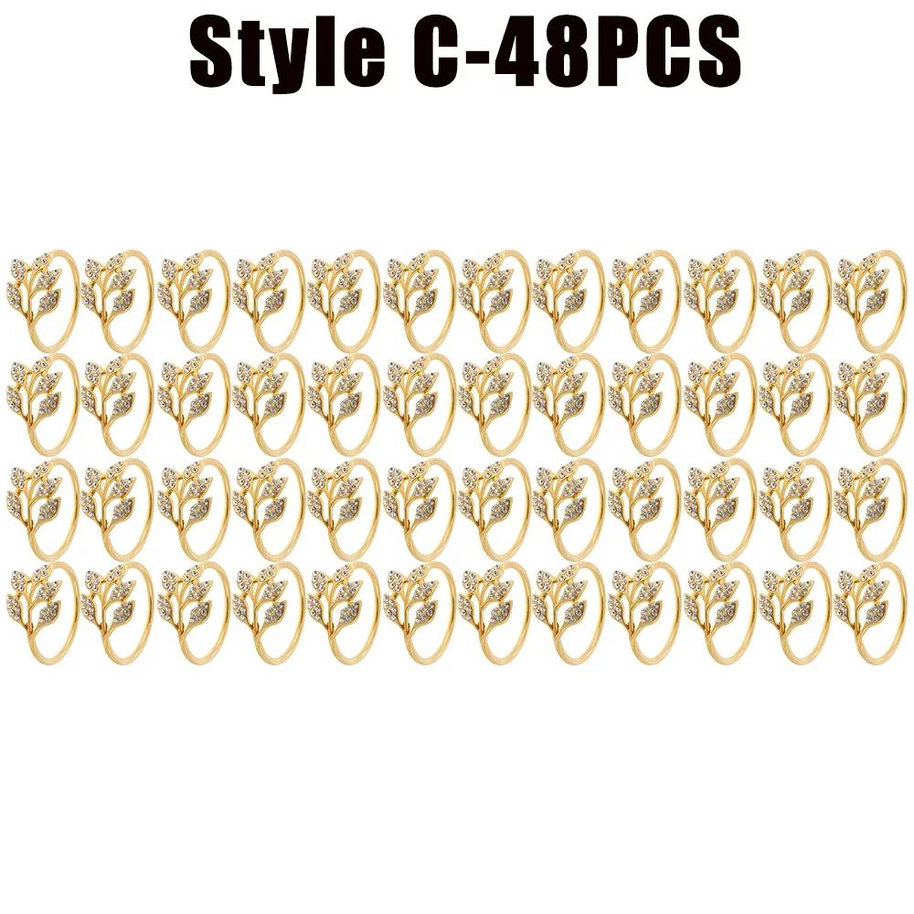 6-48PC High-End Metal Napkin Rings Diamond Pattern Leaf Motif Decorative Clips for Wedding Banquet Hotel Table Settings