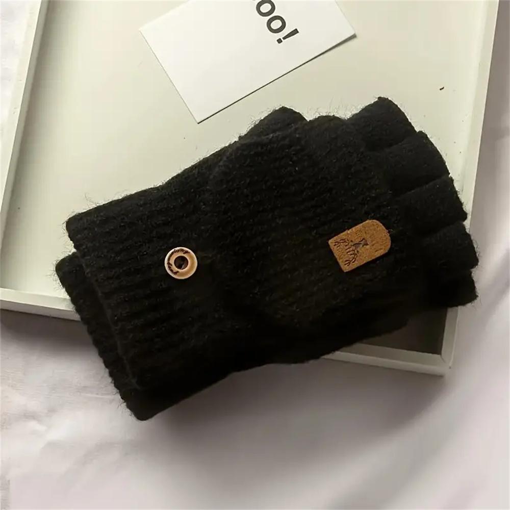 Men Women Winter Gloves Half Finger Open Flip Design Flap Warm Gloves Knitted Thickened Windproof Hand Cover Gifts for Outdoor
