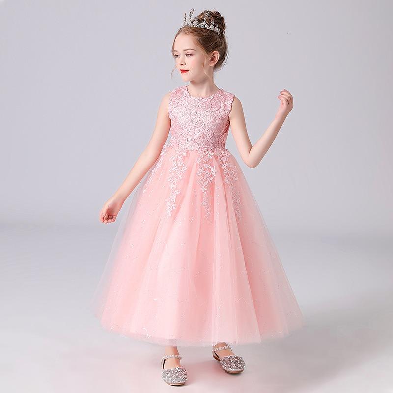 Girls Princess Puffy Lace Flower Girl Party Performance Dress