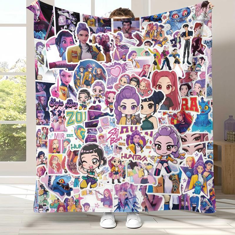 

K-Pop Demon Hunters Golden Saja Boys Flannel Blanket,Ultra Soft Warm Plush Throw for Home Bedroom Bed Sofa Cover Office picnic 75x90cm