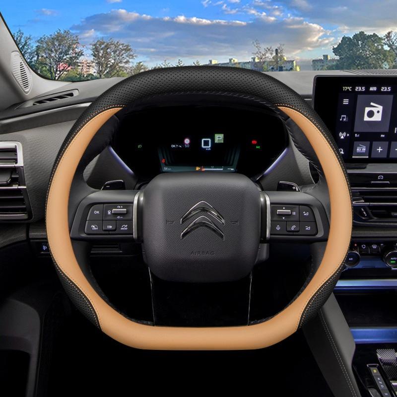 For Citroen Leather Car Shape Steering Wheel Cover Double D Shape Fit C5X C5 C3 Aircross C4 Cactus 2025 2026 Accessories
