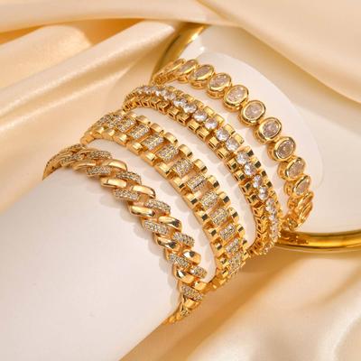 Zirconia Tennis Chain Bracelet, Watch Strap Chunky Link Bracelet for Women, Birthdat Wedding Jewelry